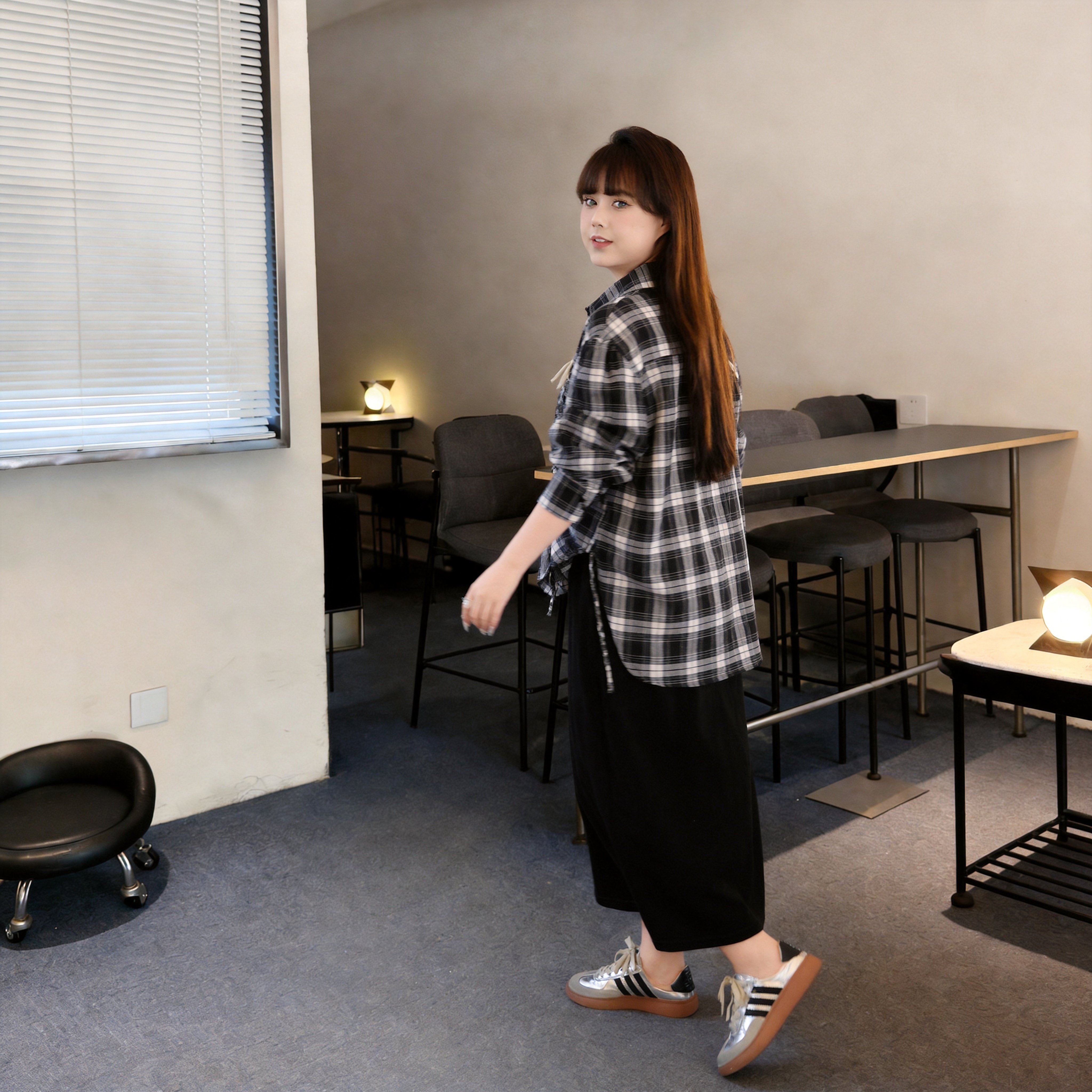 慕翎大码女装格子衬衫吊带裙女新款两件套胖妹妹mm宽松显瘦套装秋