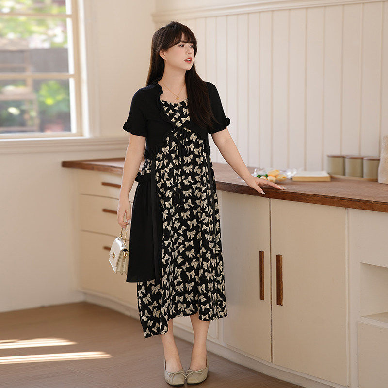 慕翎大码女装碎花吊带裙两件套夏装胖妹妹MM显瘦减龄通勤休闲套装