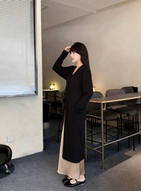 慕翎大码女装V领开衫两件套胖妹妹mm通勤中长款显瘦半身裙套装秋