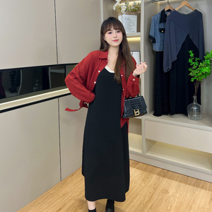 慕翎2023秋夏新款两件套气质显瘦连衣裙减龄长裙套装大码女装