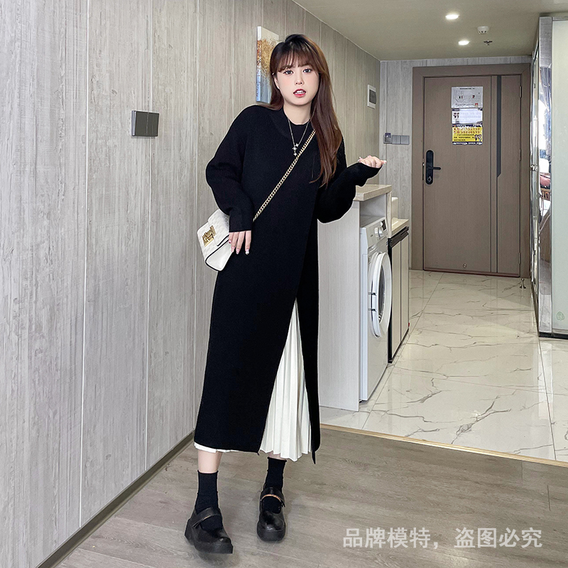 慕翎大码女装胖mm针织外套裙半身裙两件套针织显示连衣裙宽松套装