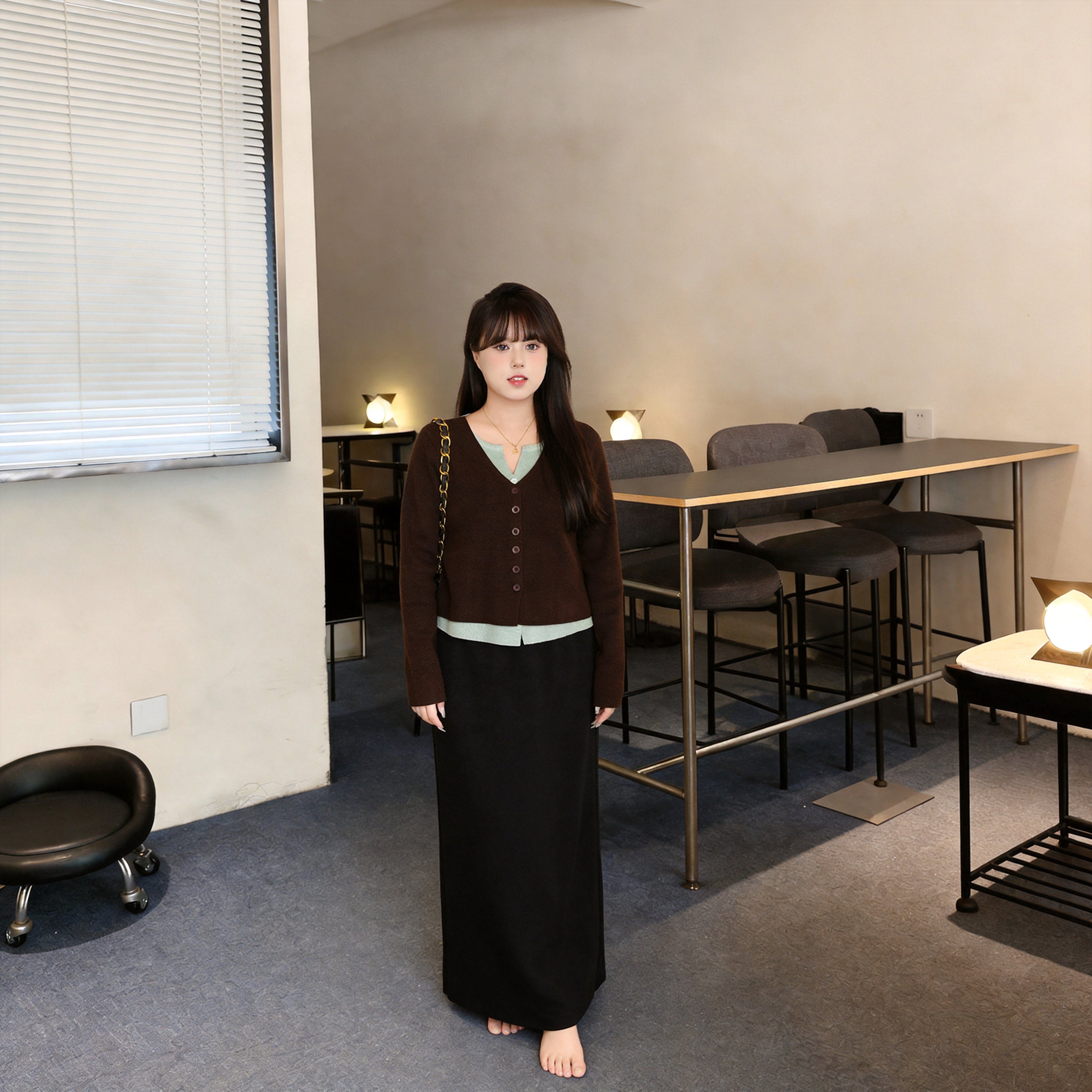 慕翎大码女装假两件V领针织开衫女胖mm显瘦百搭纽扣上衣毛衣秋装