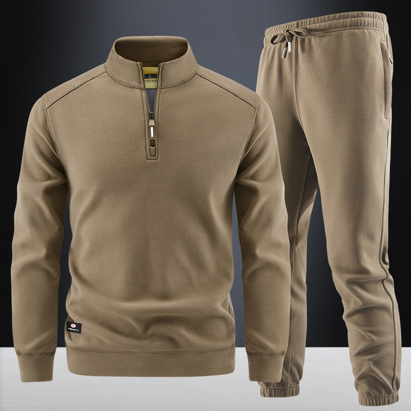 半拉链卫衣运动套装男秋冬季加绒套头保暖宽松大码弹力休闲两件套