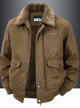 2025年秋冬季新款加绒棉衣男加厚保暖外套中老年棉袄翻领工装棉服