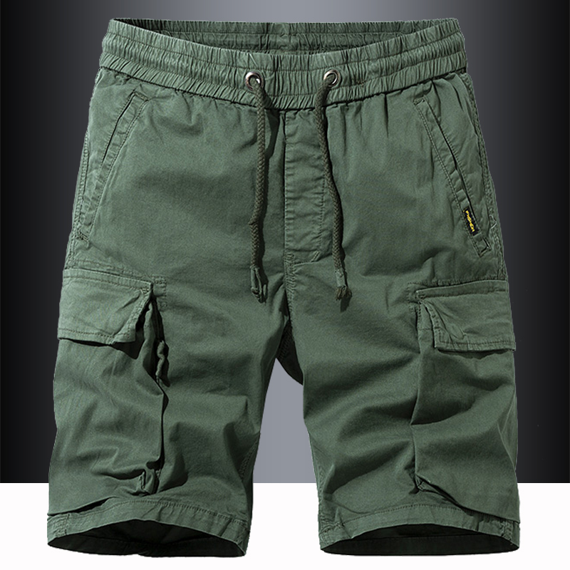 裤子男夏季工装短裤多口袋纯棉抽绳松紧腰宽松直筒韩版潮牌五分裤