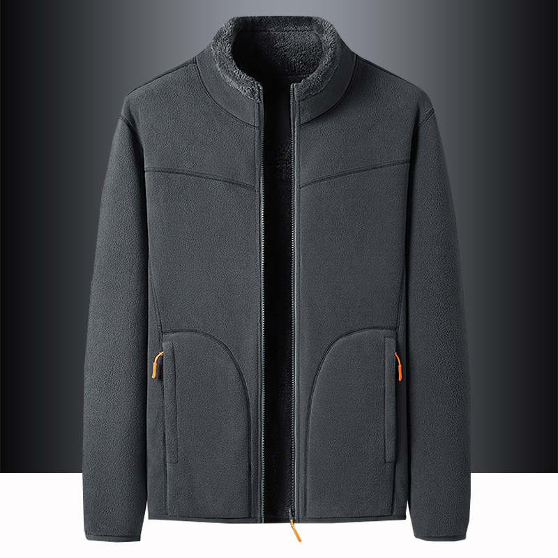 摇粒绒外套男加绒加厚外套夹克立领卫衣开衫大码保暖户外抓绒衣潮