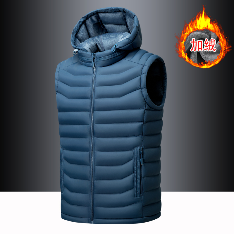 加绒保暖连帽马甲男加厚背心外套