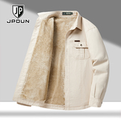 衬衫 男纯棉秋冬季 宽松大码 加绒长袖 保暖上衣外套休闲工装 衬衣夹克