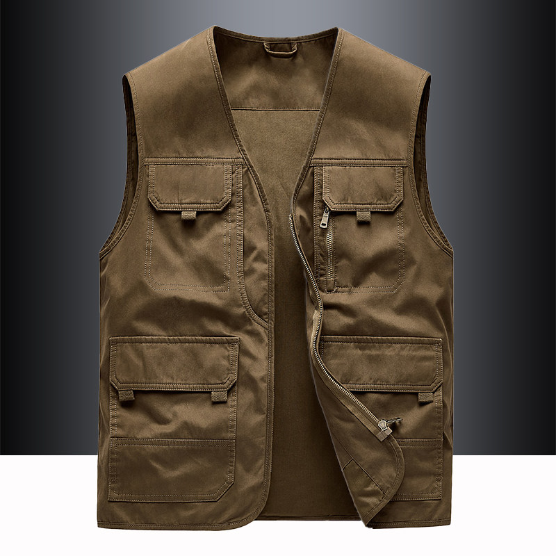 纯棉工装马甲男款外穿多口袋V领马夹外套大码宽松中老年坎肩背心,男装,常规马甲,淘宝优惠券,粉丝福利购,淘宝优惠卷