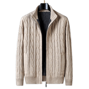 加绒毛衣外套男开衫加厚高领保暖休闲百搭外穿秋冬季立领针织衫潮