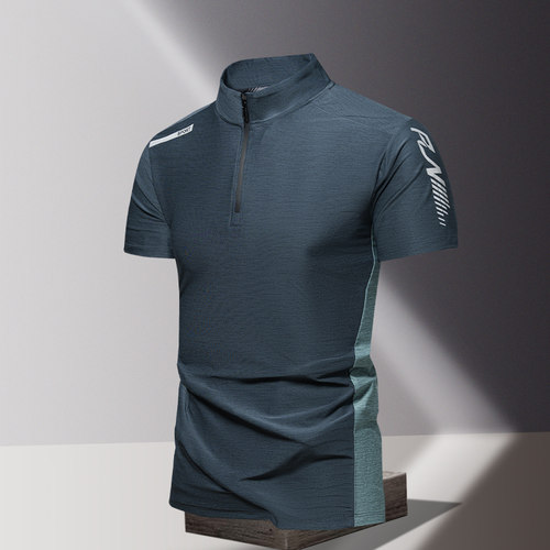 半拉链立领polo衫男短袖t恤速干