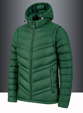 羽绒棉棉衣男款连帽排骨衣绿色保暖轻薄款棉服宽松外套冬季防寒服