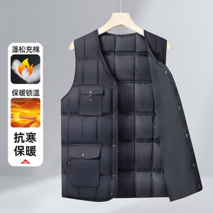羽绒棉马甲男款秋冬季加厚连帽背心外套大码中老年爸爸装坎肩马夹