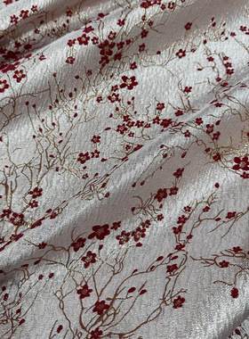 浮雕金丝梅花色织提花面料汉服女装童装礼服箱包装饰布料9049