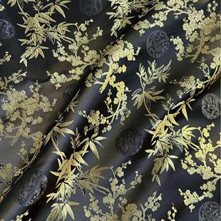 黑金梅竹新中式旗袍马甲仿宋锦绸缎面料女装外套马面裙子提花布料