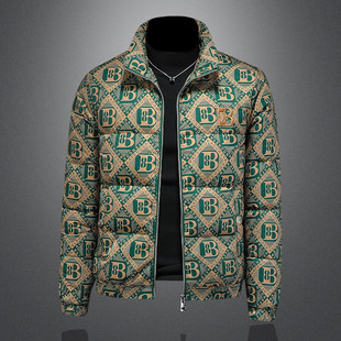 冬季轻奢潮牌男款立领绿色羽绒服修身潮流帅气白鸭绒保暖羽绒外套