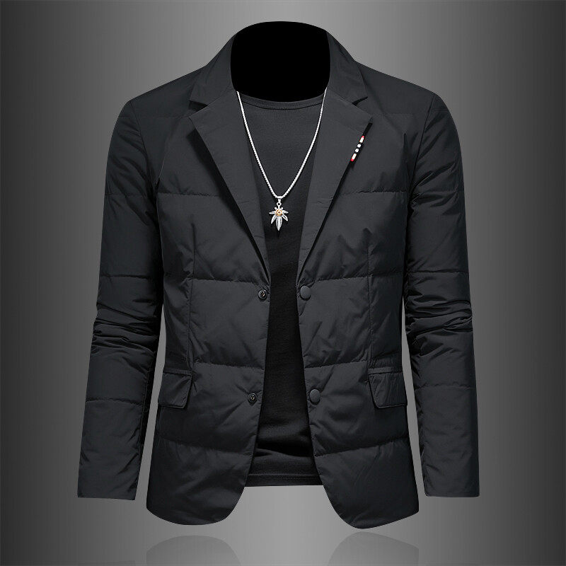 男士西服羽绒服秋冬款轻薄2024潮牌商务休闲男款修身保暖西装外套