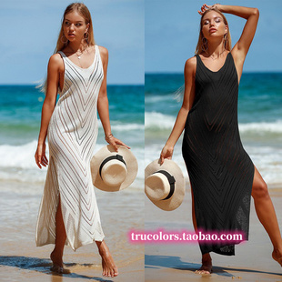 Summer Dress Women Hand Crochet Spliced White Dress Vest