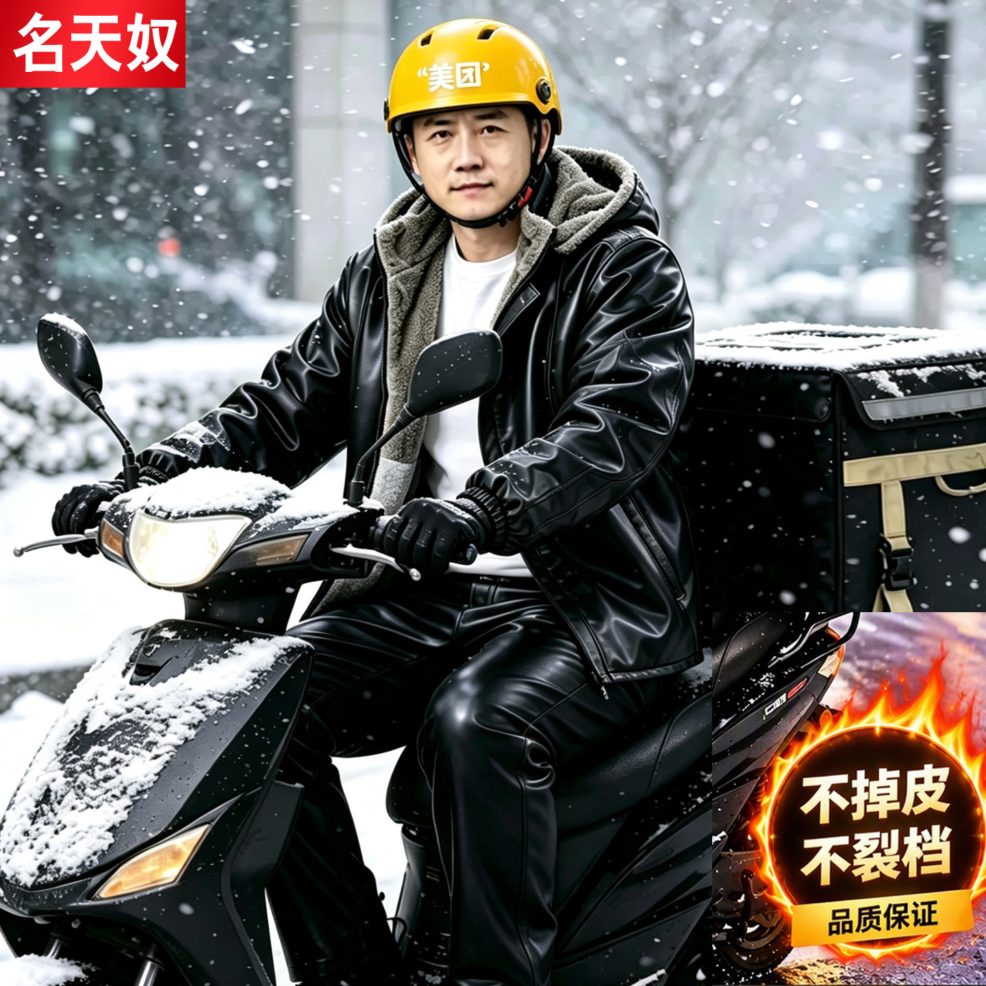 皮裤男加绒加厚骑行代驾外卖工作服外套冬季防风保暖皮衣皮裤套装
