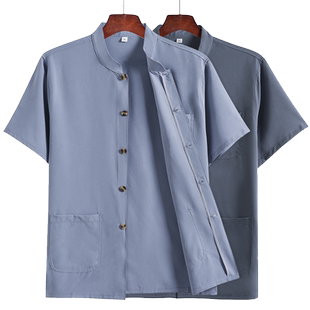 老人夏装短袖男爷爷老头衫夏季70岁老年人男装爸爸装开衫冰丝衬衫