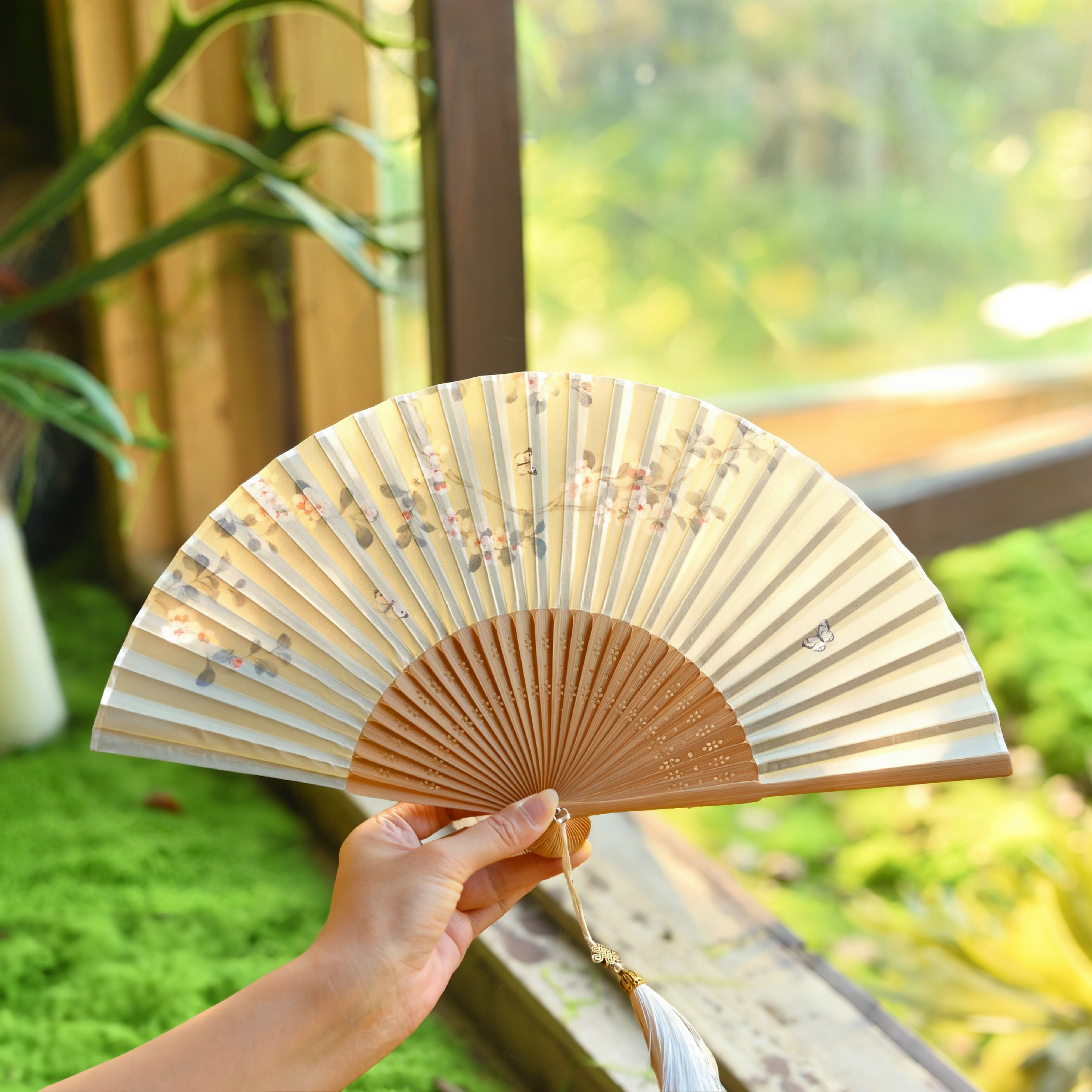 新中式古风竹子折叠扇女夏便携花卉图案国风折扇