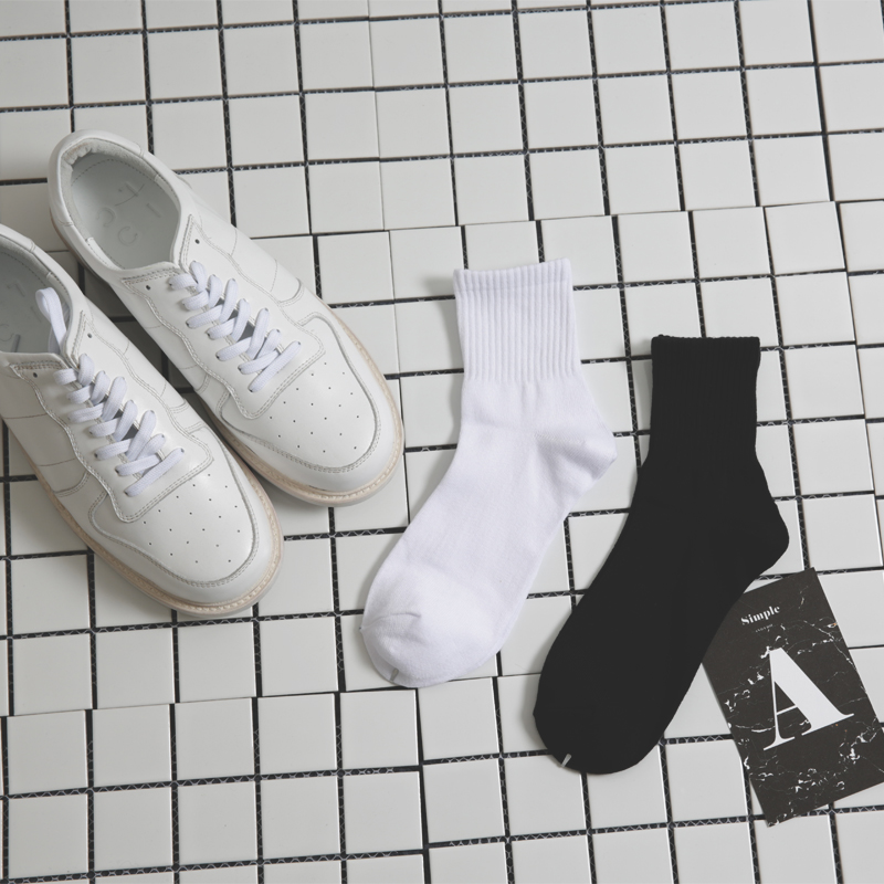 包邮简约风原宿黑白男女情侣袜子