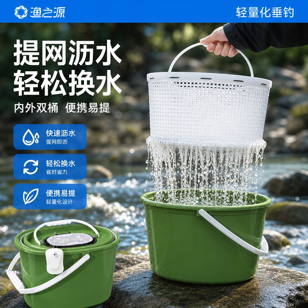 渔之源双层活鱼桶野钓专用打水桶