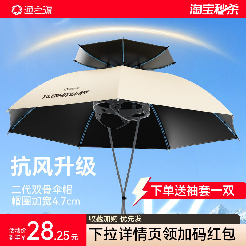 渔之源伞帽头戴式雨伞伞帽防雨防晒帽子雨伞太阳伞帽钓鱼专用伞帽