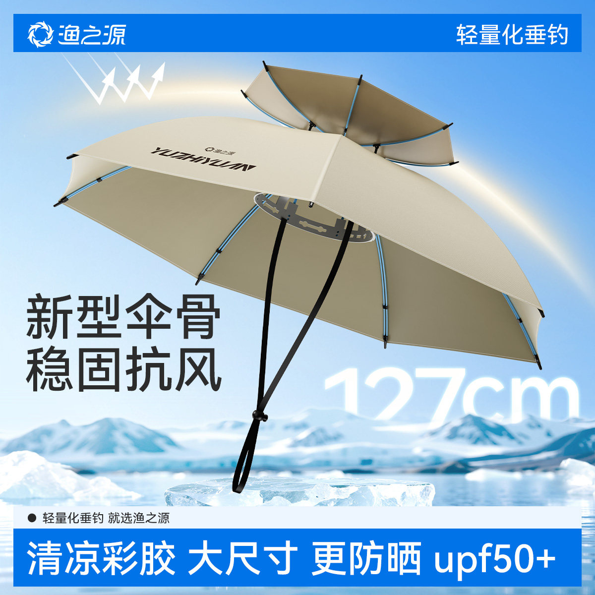 渔之源头戴式雨伞伞帽头顶雨伞帽子伞钓鱼专用头伞特大号防雨防晒