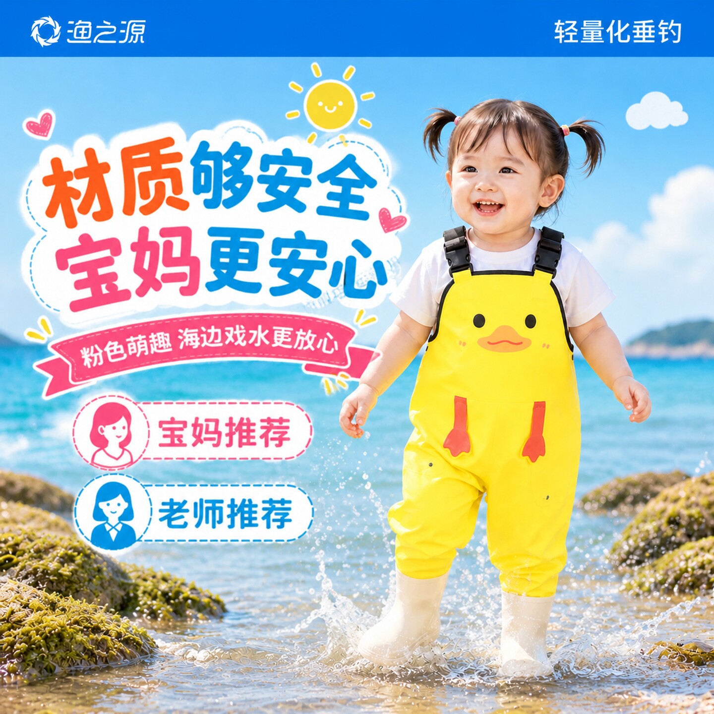 渔之源儿童赶海玩水连体下水裤宝宝赶海服玩水服涉水溯溪连体雨鞋