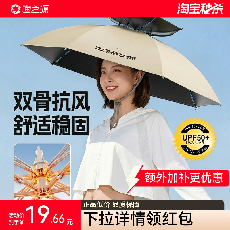 渔之源伞帽头戴式雨伞帽子斗笠头伞帽防雨防晒遮阳伞帽折叠钓鱼伞