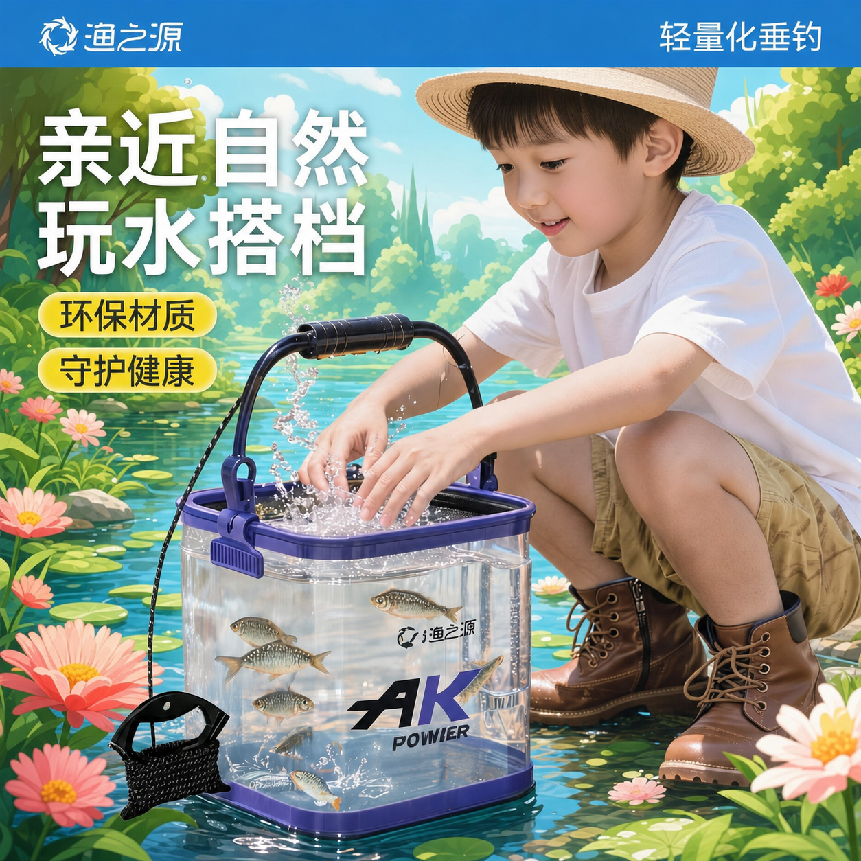 渔之源新款折叠便携钓鱼打水桶