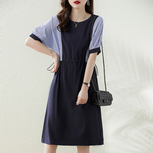 RM8097#新款时尚通勤休闲宽松韩版拼接撞色连衣裙女