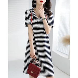 RM6701#夏装新品时尚休闲显瘦连帽条纹连衣裙