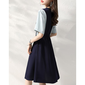 RM8100#海军领2023夏季时尚休闲收腰气质显瘦裙子短袖夏韩版连衣裙