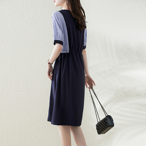 RM8097#新款时尚通勤休闲宽松韩版拼接撞色连衣裙女