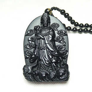 大气妈祖吊坠天然黑曜石天后玉坠男女款玉石项链挂件玉佩配饰玉牌