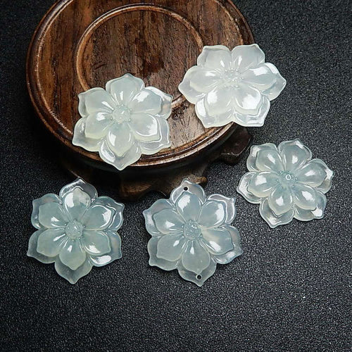 天然岫玉双层六叶花吊坠汉服玉佩