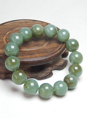 和田玉糖青玉14毫米圆珠手链男款