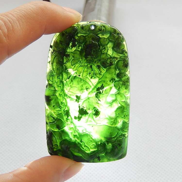 锁链钟馗吊坠天然墨绿玉黑绿玉天师玉坠男女玉石项链挂件玉佩配饰