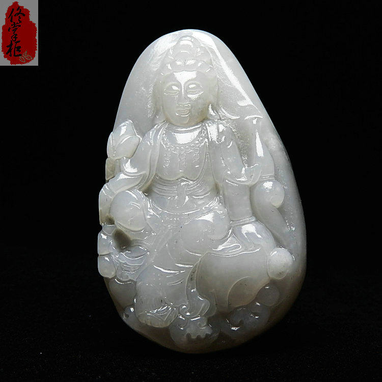 观音大士玉把件天然和田玉烟灰色菩萨玉石手把玩件男女大气玉把玩
