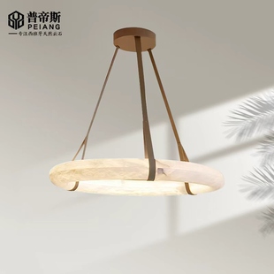 法式轻奢全铜客厅云石吊灯现代简约大气环型灯别墅复式楼梯大厅灯