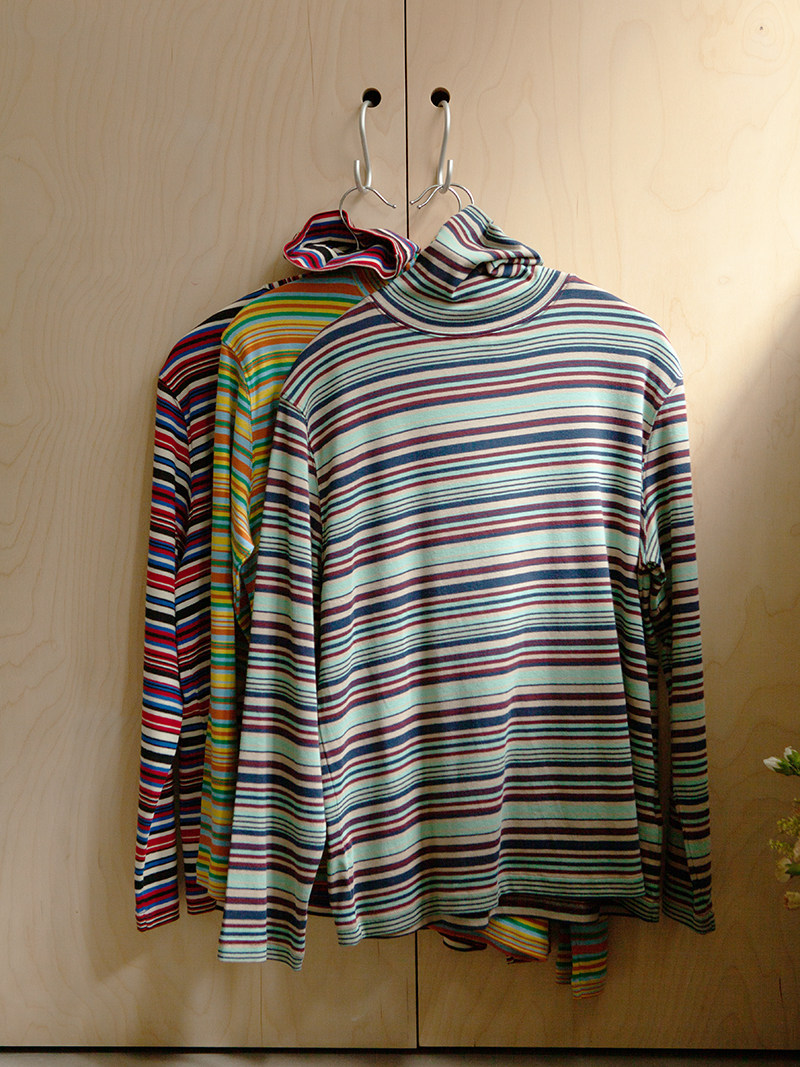 美式复古针织软绵绵彩虹条纹高领t恤 长袖打底衫