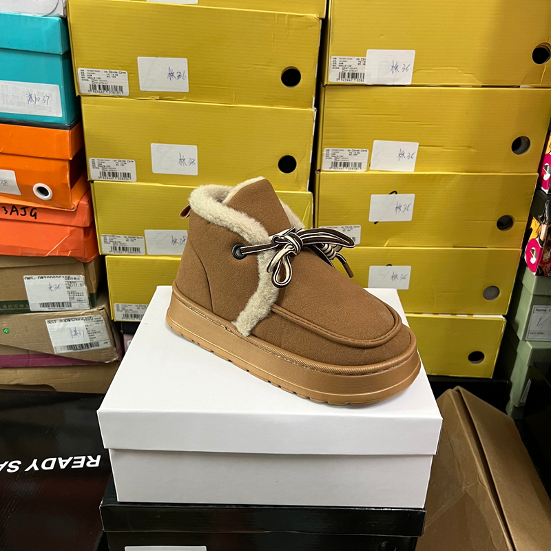 商场专柜撤柜断码捡漏圆头系带厚底雪地靴女冬季保暖棉鞋