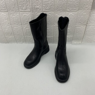 【酷飒出圈】真皮外贸大码时尚中筒靴圆头坡跟厚底加绒百搭工装靴