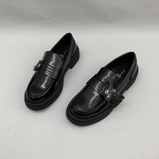 外贸原单女鞋圆头粗跟厚底乐福鞋女时尚百搭英伦风时装小皮鞋