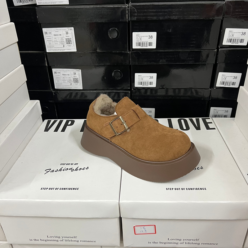 外贸原单断码捡漏时尚女鞋圆头厚底内增高魔术贴勃肯鞋女