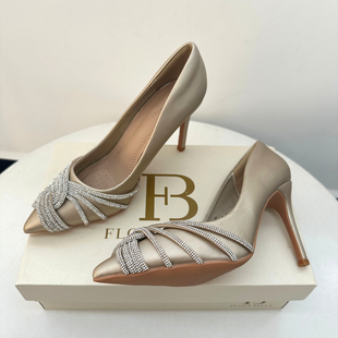 微瑕外贸原单大码名媛风高跟鞋尖头轻奢水钻轻便细跟防滑浅口单鞋