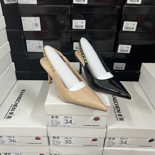 商场专g撤柜捡漏女鞋尖头细跟铆钉高跟鞋职场通勤包头凉鞋