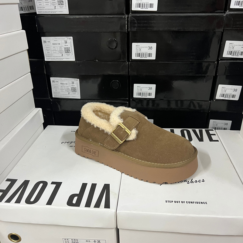 商场专柜撤柜断码捡漏圆头厚底皮带扣毛绒一脚蹬懒人勃肯鞋
